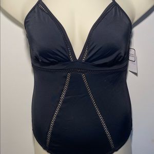 One piece black bathing suit